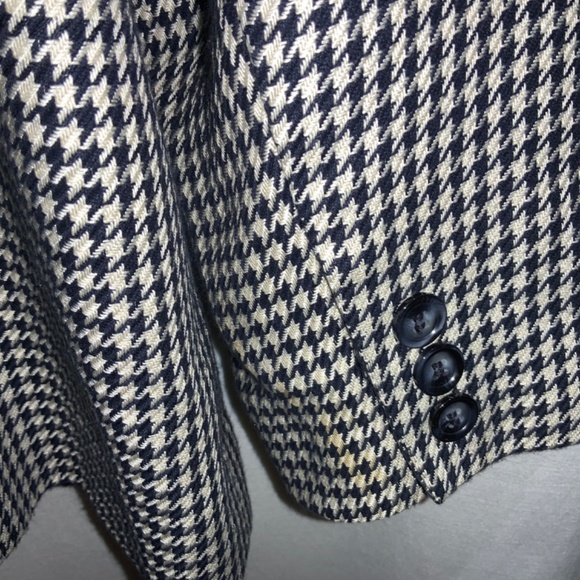 Vintage Talbots Silk Blend Houndstooth Blazer jacket Sz 14 navy blue & off white - Picture 4 of 8